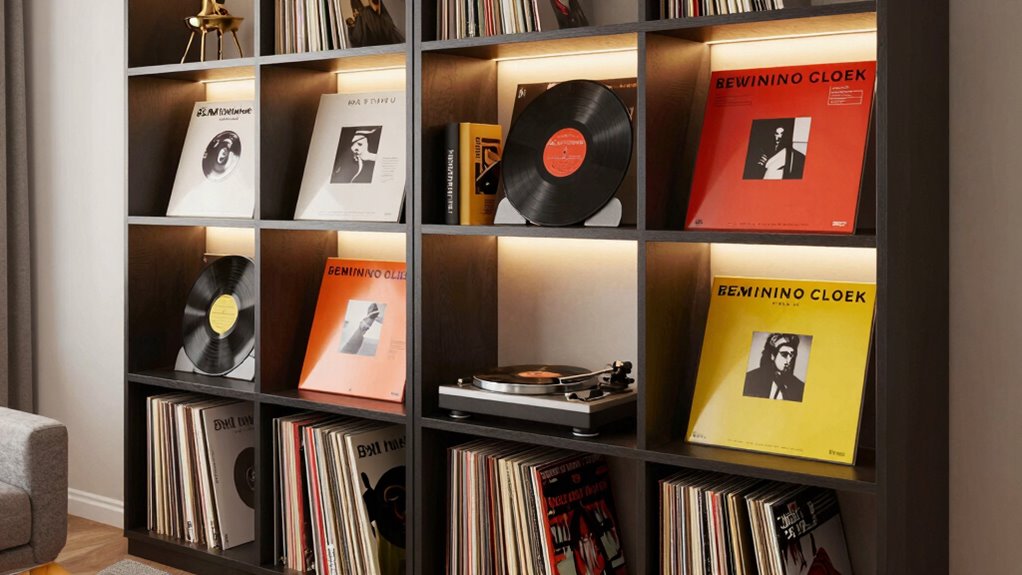transforming bookcase into vinyl storage